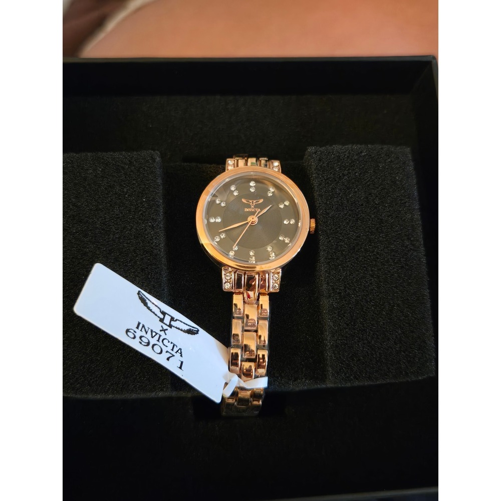 Invicta 69071 Womens Rose Gold Tone Crystal Accent Grey Dial Watch New